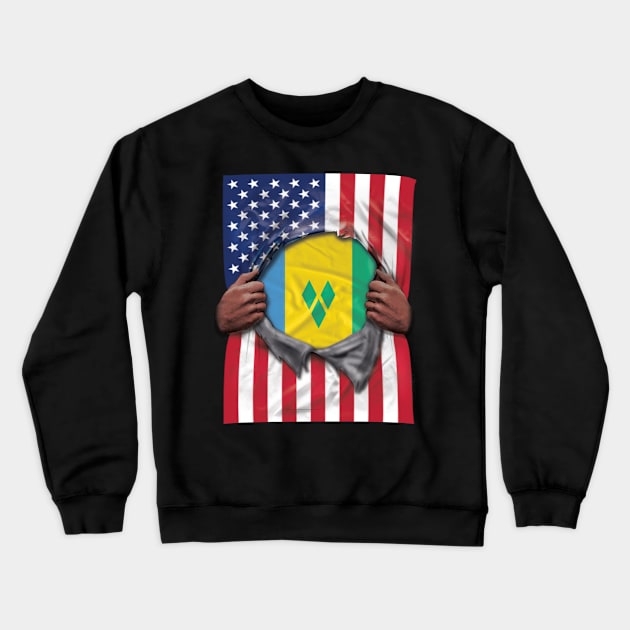 St Vincent And The Grenadines Flag American Flag Ripped - Gift for Saint Vincentian From St Vincent And The Grenadines Crewneck Sweatshirt by Country Flags